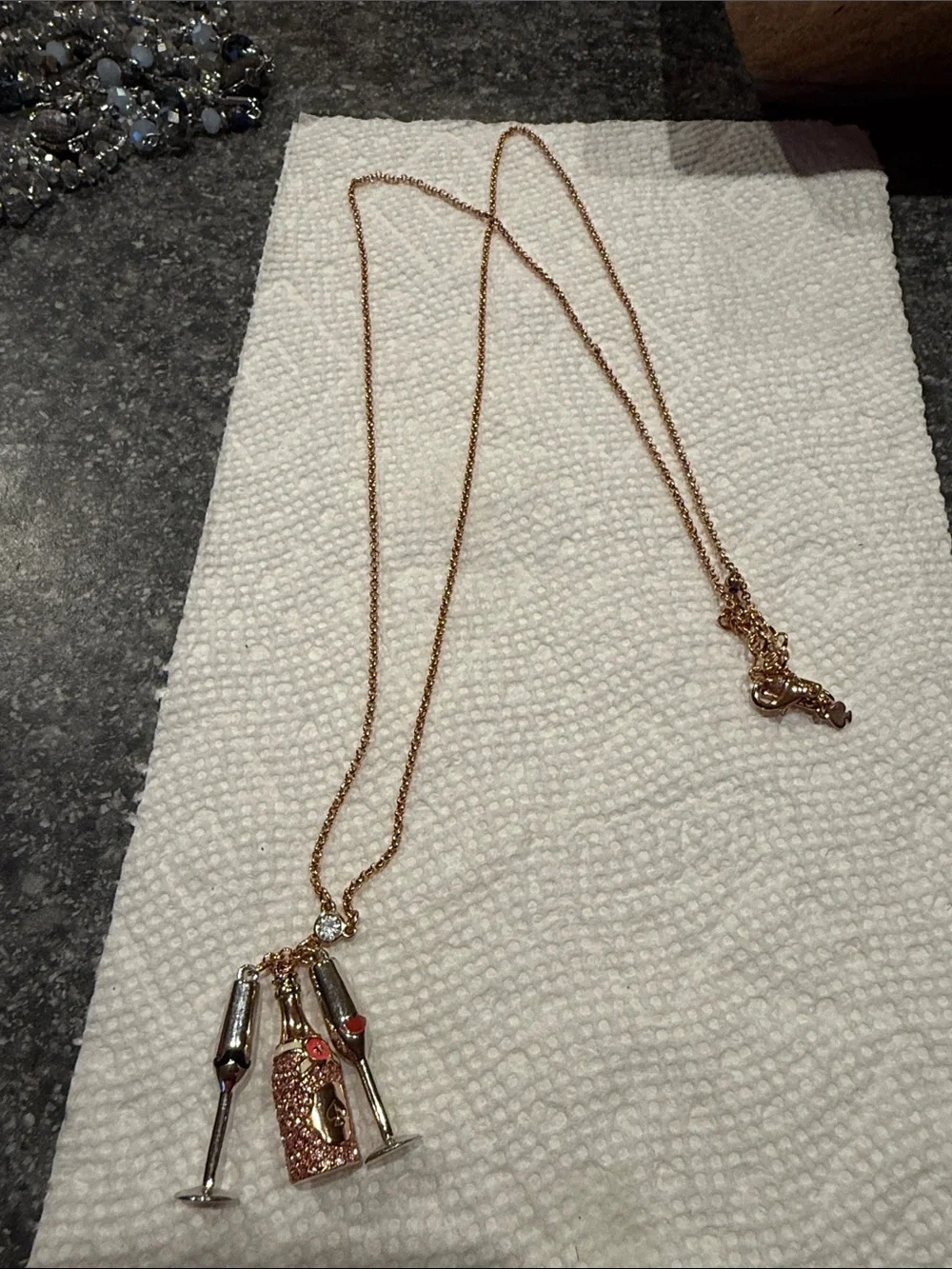 Kate Spade Rose Gold Champagne Pendant Necklace with Crystal Accents